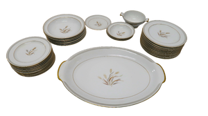 lot 135 image: Elegant Gold-Trimmed China Set with Wheat Pattern