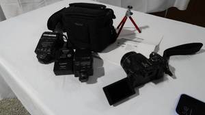 lot 123 image: Panasonic Lumix DMC-FZ50 Camera Kit with Flash and Accessories