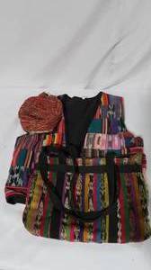 lot 70 image: Lot of Hand-Woven Textiles Vest, Purse, and Turban