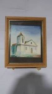 lot 65 image: Small Framed Watercolor of a Church by Guintana