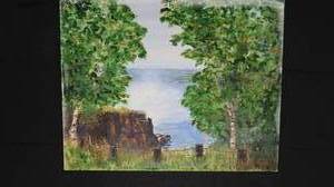lot 34 image: Original Acrylic Painting by Lundeen - Bluefin Bay on Lake Superior