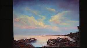 lot 32 image: Original Acrylic Painting by Lundeen - Lambs Resort on Lake Superior