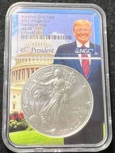 2023-W AMERICAN SILVER EAGLE NGC MS70 TRUMP SLAB