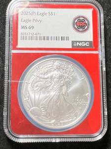 lot 21 image: 2025 AMERICAN SILVER EAGLE NGC MS69
