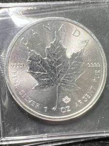 lot 43 image: 2019 CANADIAN MAPLE LEAF 1 TROY OZ .9999 FINE SILVER