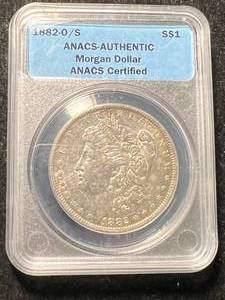 lot 50 image: 1882-OS US MORGAN SILVER DOLLAR ANACS CERTIFIED