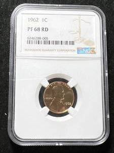 lot 51 image: 1962 PROOF LINCOLN CENT NGC PF68 RD