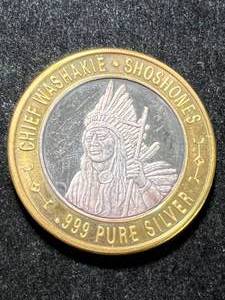 lot 54 image: .6 TROY OZ .999 FINE SILVER NATIVE AMERICAN SERIES CASINO TOKEN