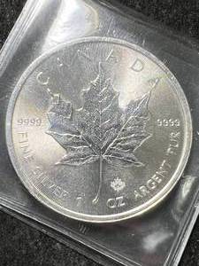 lot 57 image: 2019 CANADIAN MAPLE LEAF 1 TROY OZ .9999 FINE SILVER