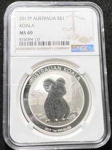 lot 62 image: 2017 AUSTRALIAN KOALA 1 TROY OZ .999 FINE SILVER NGC MS69