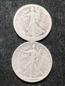 lot 64 image: 2 US WALKING LIBERTY HALF DOLLARS