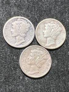 lot 68 image: 3 US MERCURY DIMES 1927 1937-S 1940
