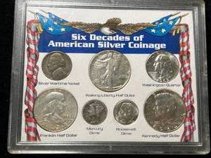 lot 82 image: 6 DECADES OF AMERICAN SILVER COINAGE 7 COIN SET