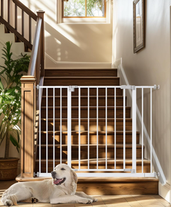 lot 106 image: InnoTruth Baby Gate for Stairs Tall Easy Step Walk Through Expandable Dual Lock Dog Gates