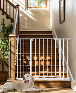 lot 107 image: InnoTruth Baby Gate for Stairs Tall Easy Step Walk Through Expandable Dual Lock Dog Gates