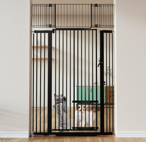 lot 127 image: COMOMY 71 Extra Tall Pet Gate for Cats, 29.5-40.6 Extra Wide Cat Gate with Adjustable Cat Door