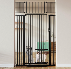 lot 130 image: COMOMY 71 Extra Tall Pet Gate for Cats, 29.5-40.6 Extra Wide Cat Gate with Adjustable Cat Door