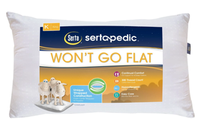 lot 138 image: Pair Of SertaPedic Wont Go Flat King Pillows, By Serta