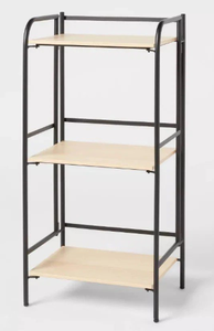 lot 432 image: Brightroom Modern Steel 3 Shelves Foldable Storage Black Natural Shelving Metal