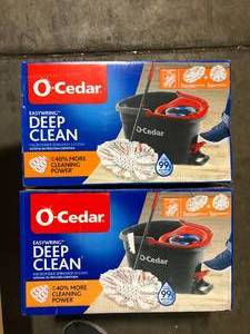 lot 5 image: O-Cedar EasyWring Deep Clean Microfiber Spin Mop w Bucket System, 1 Machine Washable Mop Head Refill   Customer Returns See Pictures