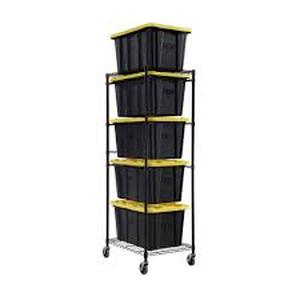 lot 21 image: HDX Steel Wire Garage Storage Tote Rack with Casters for 27 Gal. Totes in Black (22 in. W x 69 in. H x 28.5 in. D)  Customer Returns See Pictures