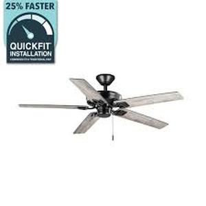 lot 27 image: Hampton Bay Bayfield 52 in. Indoor Matte Black Dry Rated Downrod Ceiling Fan with 5 Reversible Blades Customer Returns See Pictures