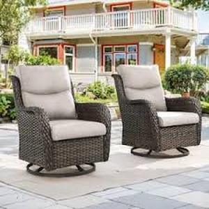 Brown Swivel Glider Wicker Outdoor Conversation Set  Beige Cushions Customer Returns See Pictures