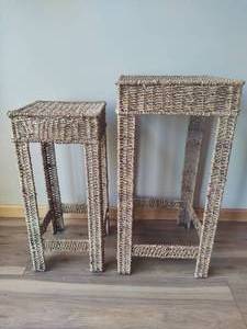 lot 18 image: Woven Wicker Seagrass Plant Stands