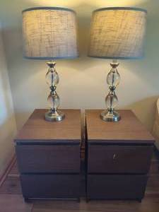 lot 21 image: Pair of Brushed NickelGlass Table Lamps & Side Tables