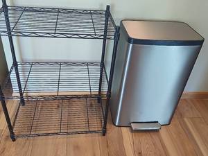 lot 25 image: Adjustable Wire Shelving & Kohler Step Trash Can