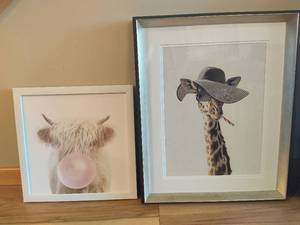 lot 37 image: Two Fun Animal Framed Art Decor Pieces