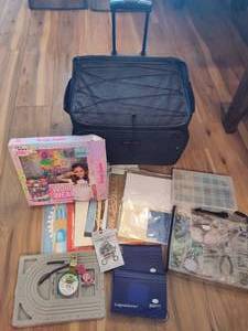 lot 93 image: Scrapbook Rolling Tote, Paper, Beads & Misc Craft Supplies