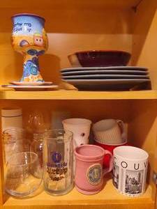 lot 156 image: Assorted Mugs, Jar Glasses, Cups, Plates 