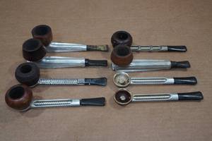 lot 56 image: 8 Vintage Metal Shaft Tobacco Pipes