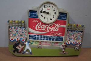 lot 65 image: Vintage Burwood Coca-Cola Classic Baseball Scoreboard Wall Clock