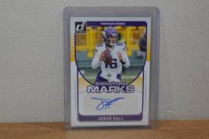 lot 111 image: 2024 Donruss Jaren Hall Signed Football Card