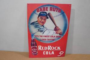 lot 197 image: Vintage Raised Metal Babe Ruth Red Rock Cola Metal Sign