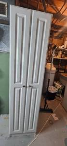 lot 5 image: Tall White Storage Cabinet with Shelves 72x18x16 Inches