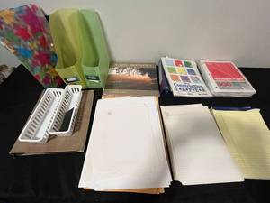 lot 32 image: Assorted Office Supplies with Paper, Folders, and Calendars