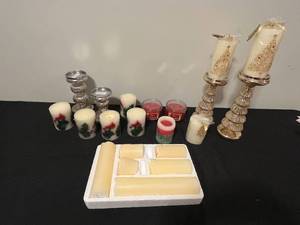 lot 38 image: Holiday Candle and Holder Collection with Decorative Pillars
