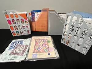 lot 56 image: Collection of Quilt Pattern Books, Magazines, and Templates with Magazine Holders