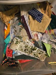 lot 71 image: Large Lot of Assorted Fabric Scraps and Lace Trim for Sewing and Crafting