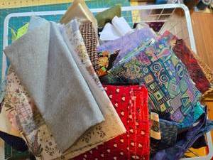 lot 81 image: Large Basket of Assorted Quilting and Craft Fabric Scraps