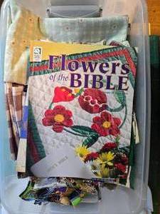 lot 83 image: Quilting Fabric Lot with Tea Towel Patterns and Print Books