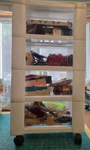 lot 96 image: Stackable 4-Drawer Plastic Storage Tower with Rolling Casters and Craft Supplies