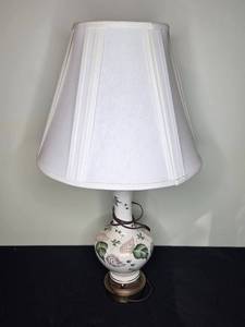 lot 107 image: Porcelain Table Lamp with Leaf Design and White Shade