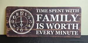 lot 111 image: Wooden Wall Clock Sign with Family Quote 10x24 Inches
