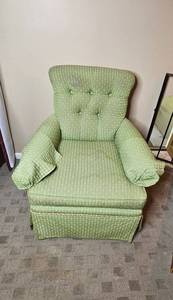 lot 138 image: Green Upholstered Armchair with Tufted Backrest