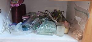 lot 142 image: Mixed Lot of Decorative Candles, Glass Stones, and Craft Supplies