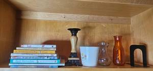 lot 146 image: Mixed Collection of Books, VTG Decorative Vases, Candle Holder, and Bookend